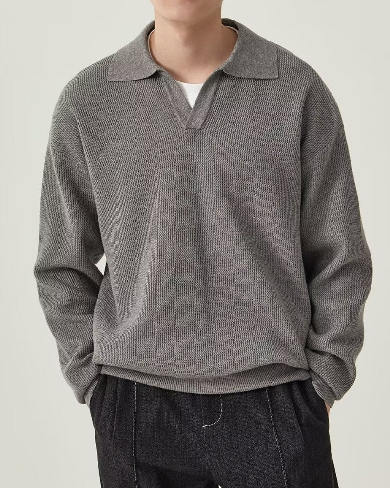 Elias - Textured Knit Polo Sweater