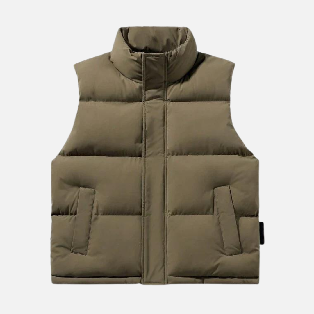 Hugh — Quilted Sleeveless Jacket in Brown