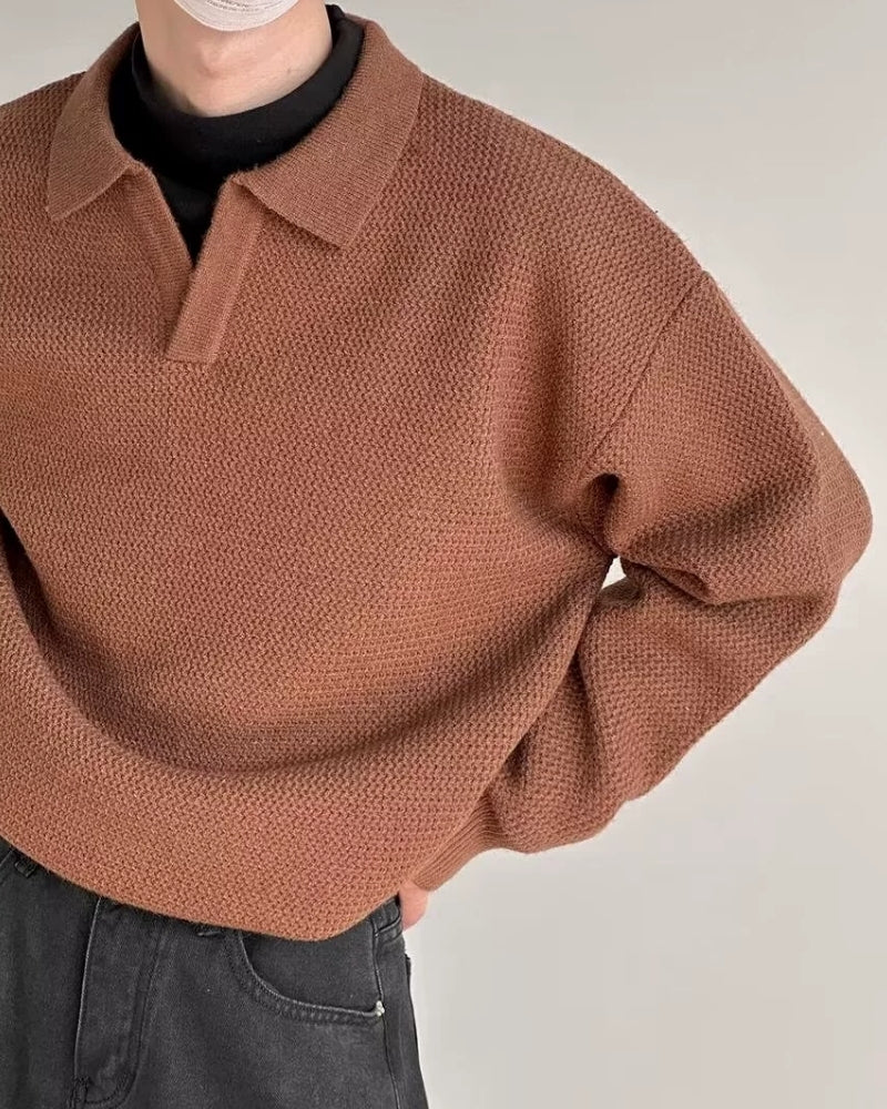Harlow - Textured Knit Polo Sweater