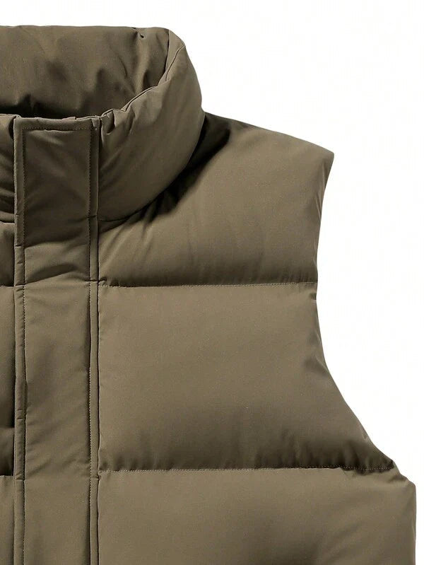 Hugh — Quilted Sleeveless Jacket in Brown
